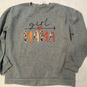 Gray Graphic Sweatshirt with Leopard Print 'Mama'